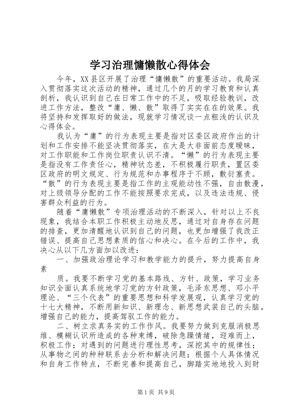 2024年学习治理慵懒散心得体会_第1页