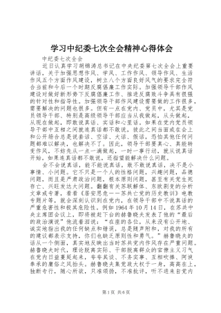 2024年学习中纪委七次全会精神心得体会