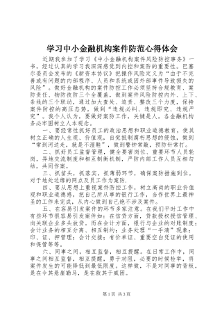 2024年学习中小金融机构案件防范心得体会