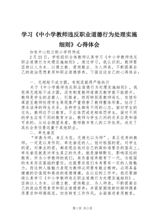 2024年学习中小学教师违反职业道德行为处理实施细则心得体会