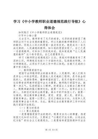 2024年学习中小学教师职业道德规范践行导航心得体会