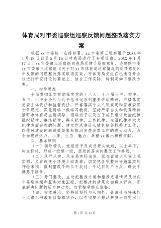 2024年体育局对市委巡察组巡察反馈问题整改落实方案