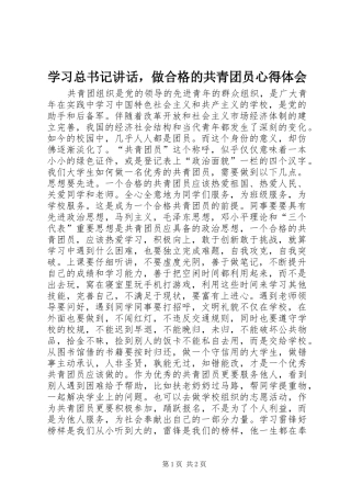 2024年学习总书记致辞，做合格的共青团员心得体会