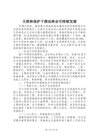 2024年天然林保护下推动林业可持续发展