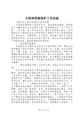 2024年天然林资源保护工作经验