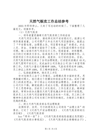 2024年天然气贩卖工作总结参考