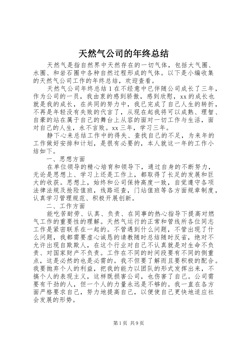 2024年天然气公司的年终总结_第1页