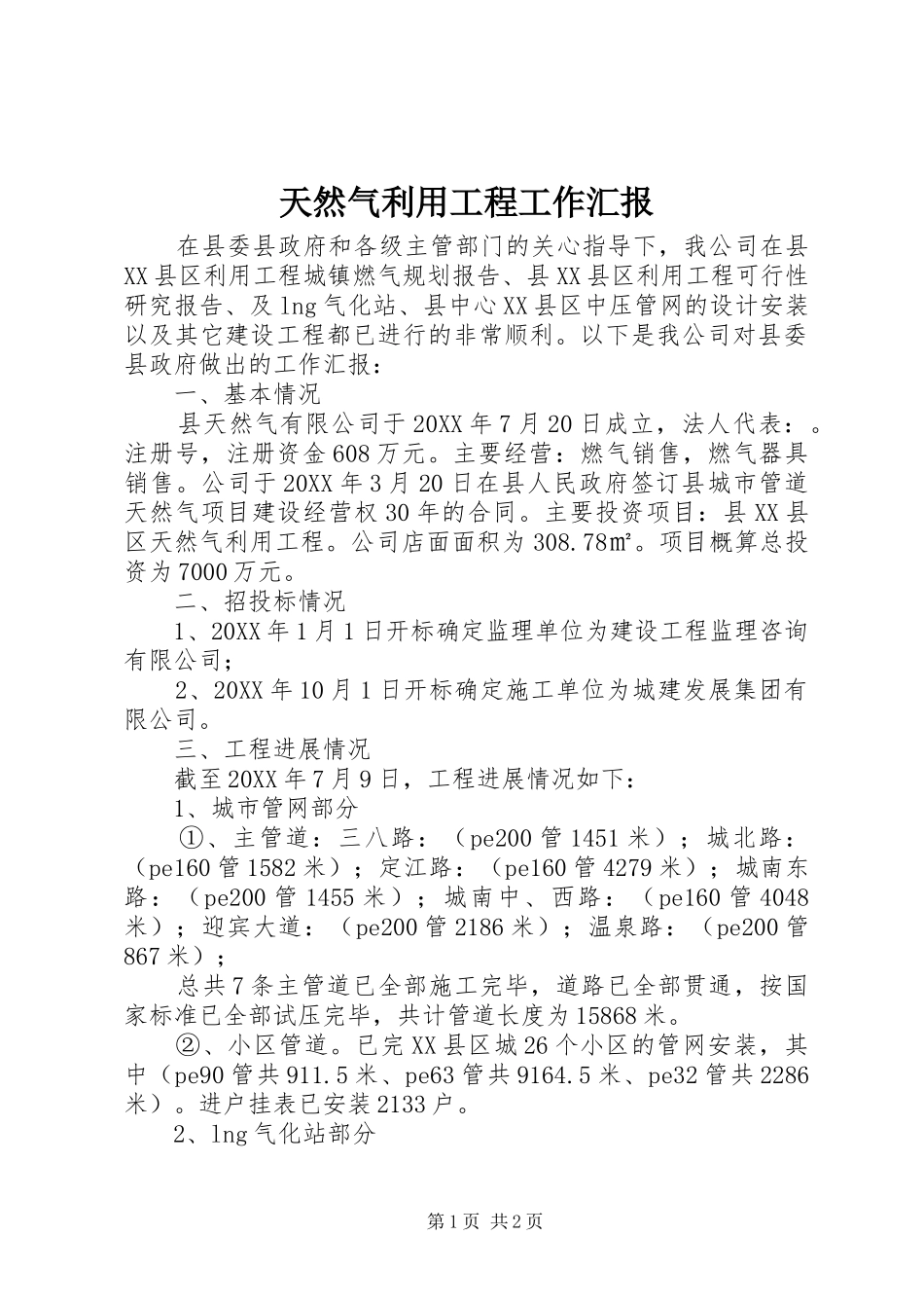 2024年天然气利用工程工作汇报_第1页