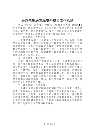2024年天然气输送管线安全整治工作总结