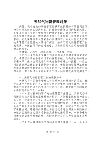 2024年天然气物资管理对策