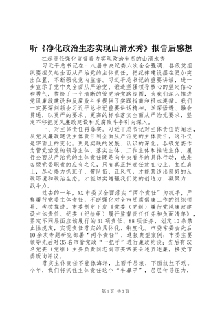 2024年听净化政治生态实现山清水秀报告后感想