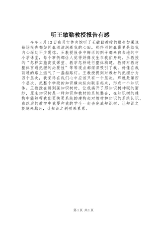 2024年听王敏勤教授报告有感