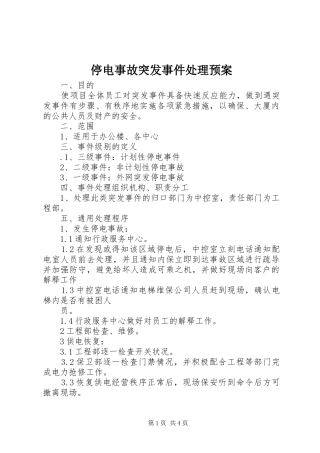 2024年停电事故突发事件处理预案
