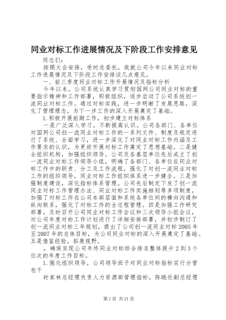 2024年同业对标工作进展情况及下阶段工作安排意见