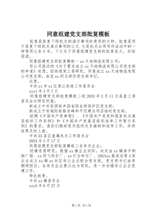 2024年同意组建党支部批复模板