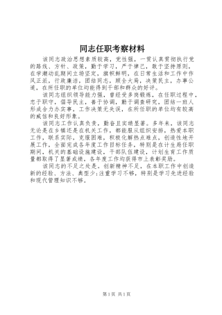 2024年同志任职考察材料