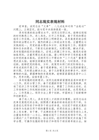 2024年同志现实表现材料