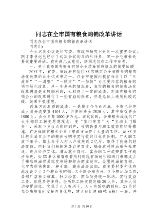 2024年同志在全市国有粮食购销改革致辞
