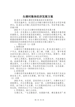 2024年头塘村集体经济发展方案