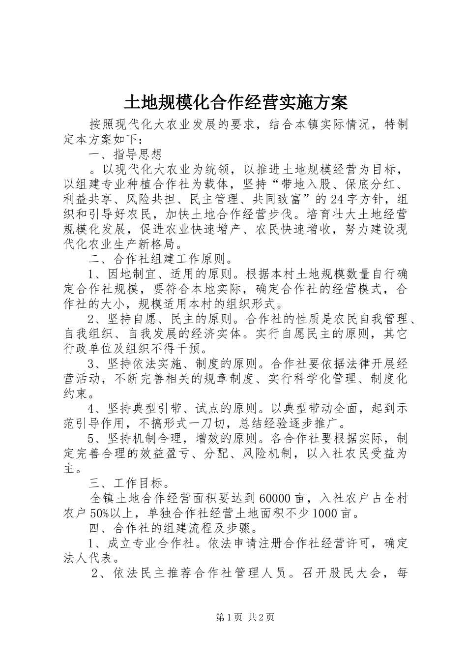 2024年土地规模化合作经营实施方案_第1页