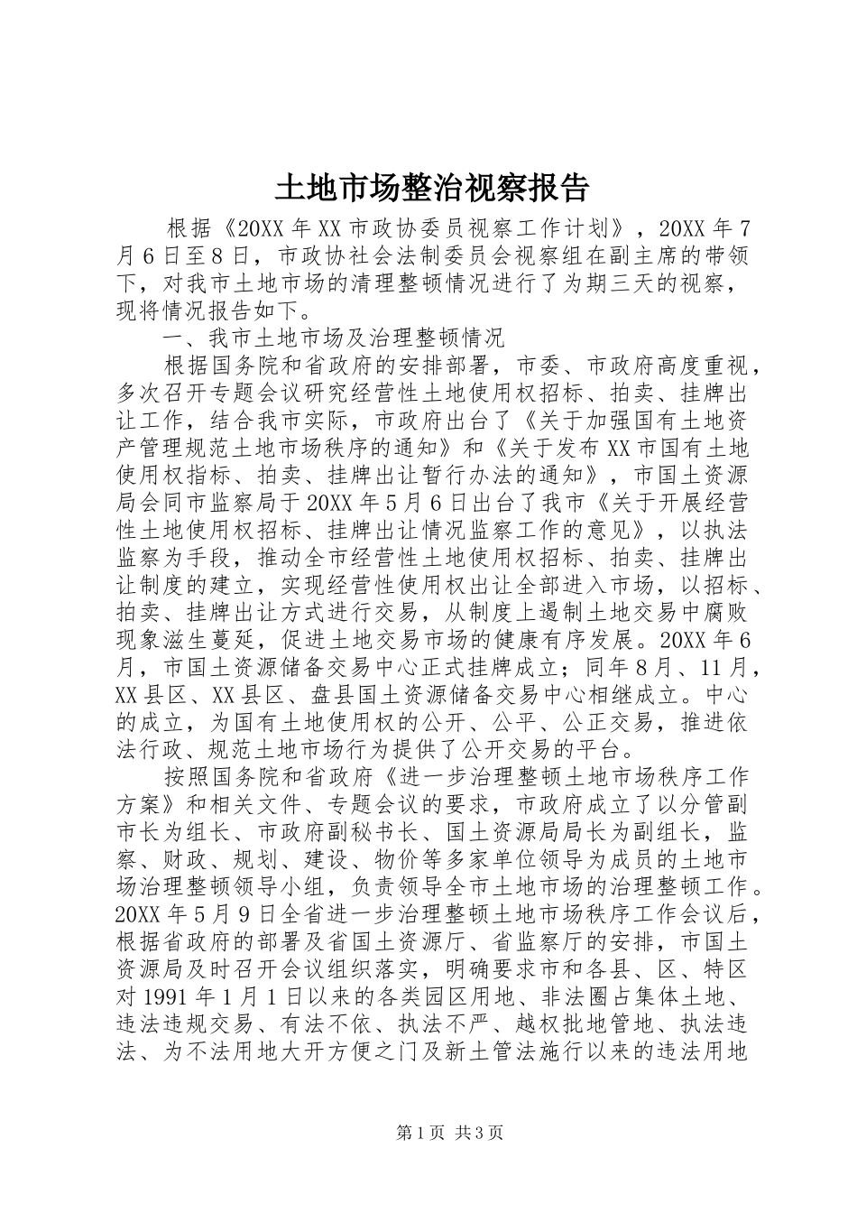 2024年土地市场整治视察报告_第1页