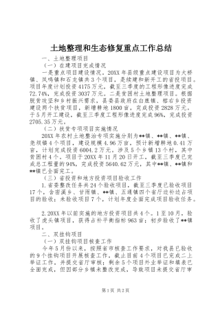 2024年土地整理和生态修复重点工作总结