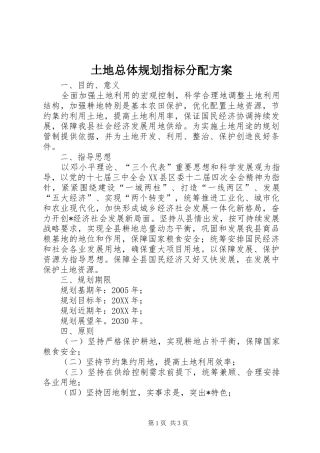 2024年土地总体规划指标分配方案