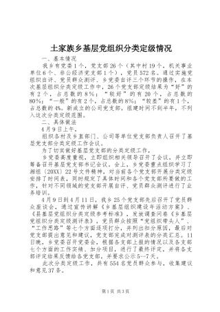 2024年土家族乡基层党组织分类定级情况