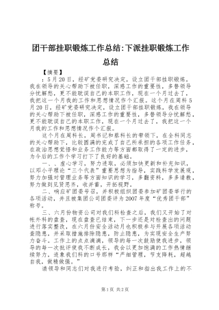 2024年团干部挂职锻炼工作总结下派挂职锻炼工作总结