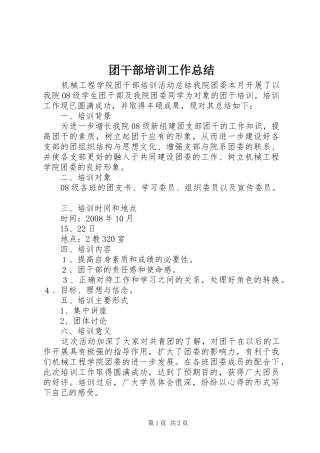 2024年团干部培训工作总结