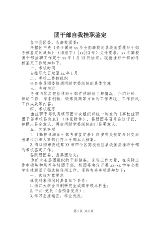 2024年团干部自我挂职鉴定