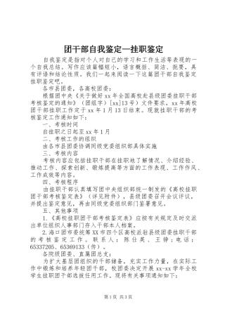 2024年团干部自我鉴定挂职鉴定