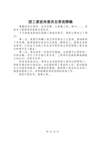 2024年团工委宣传委员自荐竞聘稿