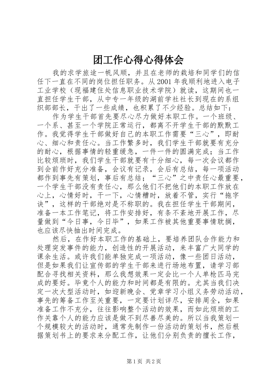2024年团工作心得心得体会_第1页