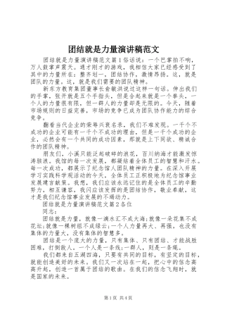 2024年团结就是力量演讲稿范文