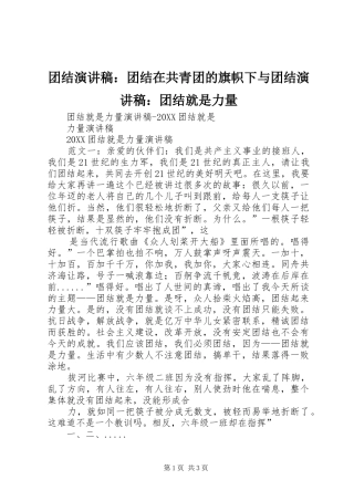 2024年团结演讲稿团结在共青团的旗帜下与团结演讲稿团结就是力量