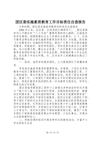 2024年团区委实施素质教育工作目标责任自查报告