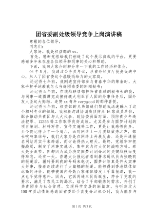 2024年团省委副处级领导竞争上岗演讲稿