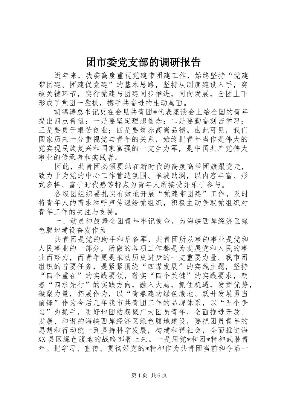 2024年团市委党支部的调研报告_第1页