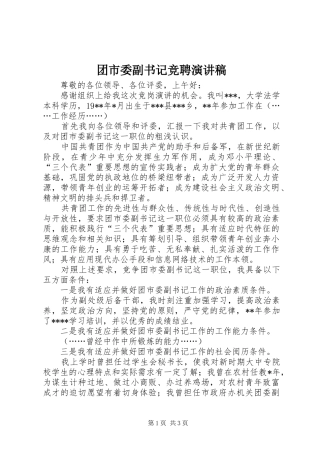 2024年团市委副书记竞聘演讲稿