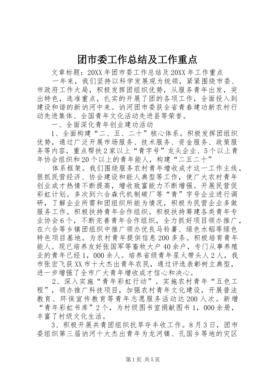2024年团市委工作总结及工作重点_第1页