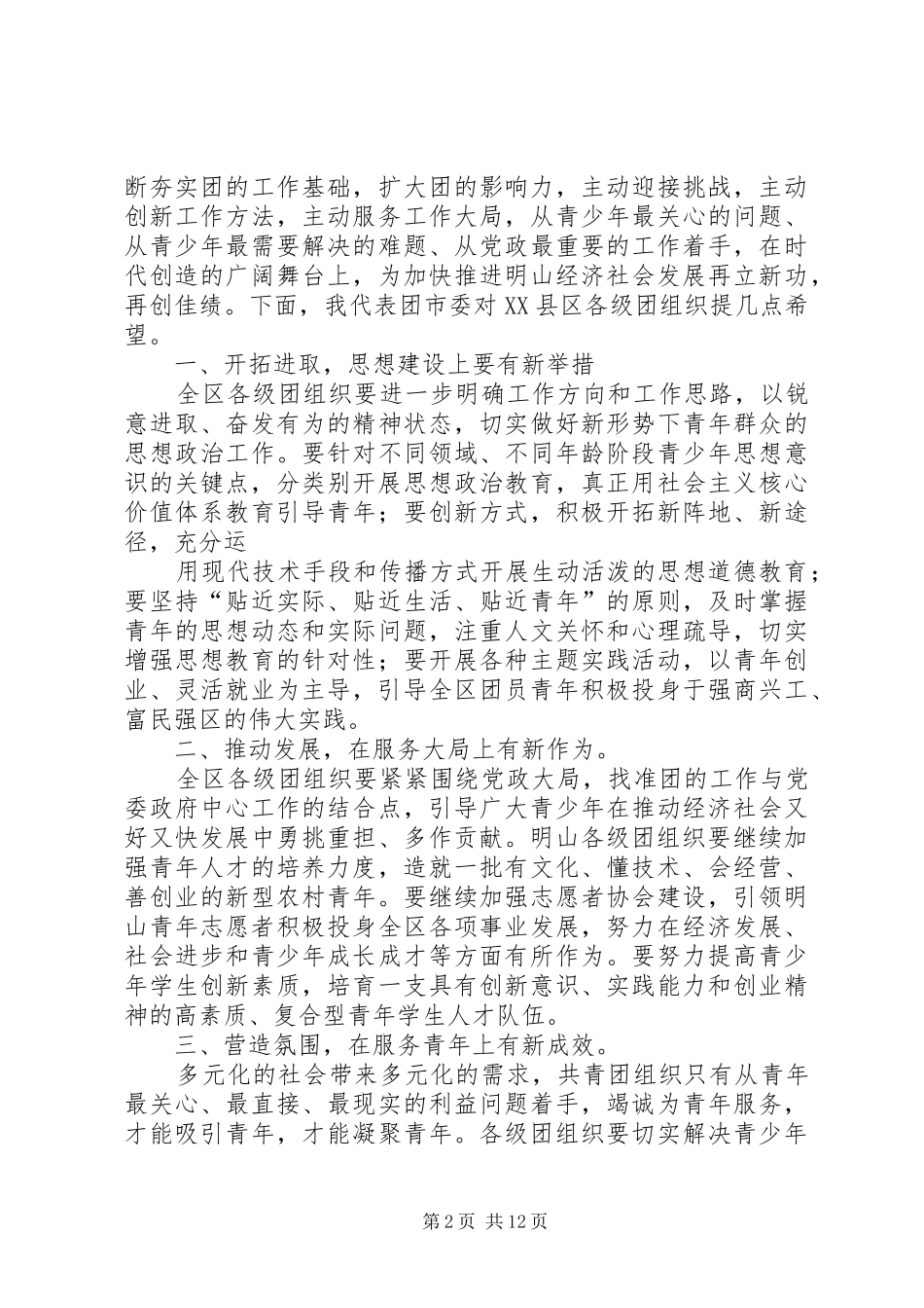 2024年团市委领导致辞_第2页