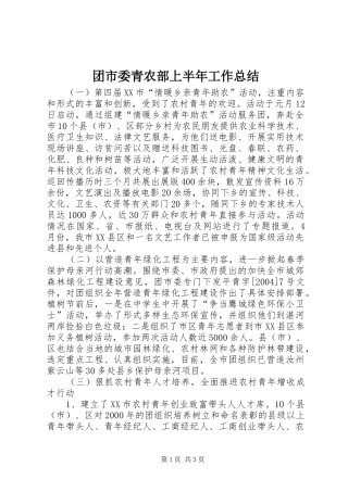 2024年团市委青农部上半年工作总结