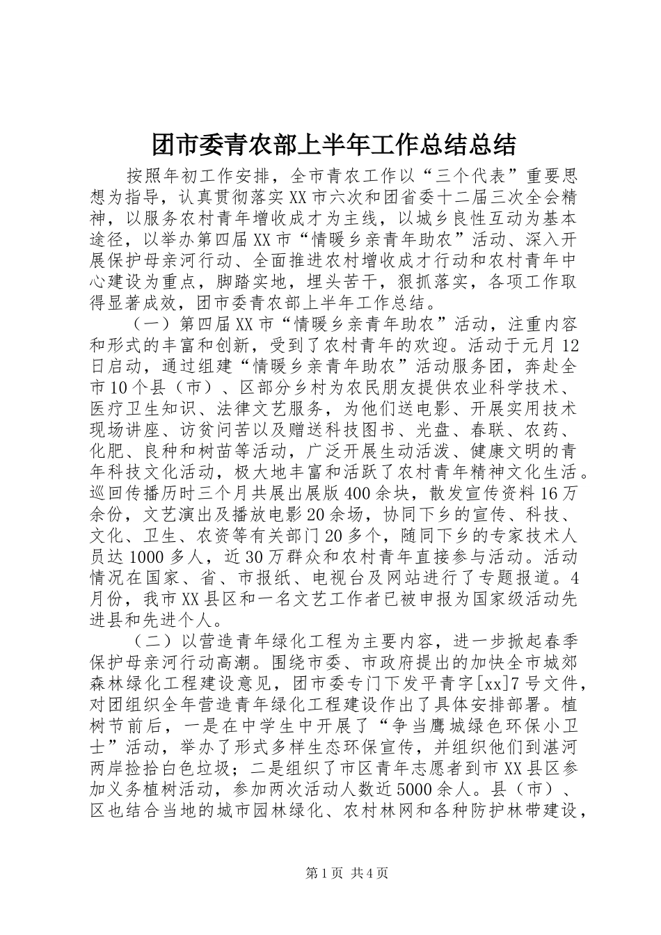 2024年团市委青农部上半年工作总结总结_第1页