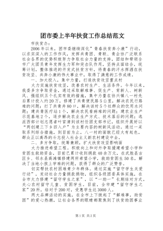 2024年团市委上半年扶贫工作总结范文