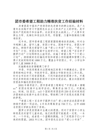 2024年团市委希望工程助力精准扶贫工作经验材料