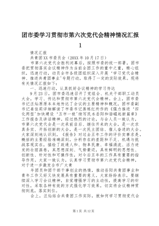 2024年团市委学习贯彻市第六次党代会精神情况汇报