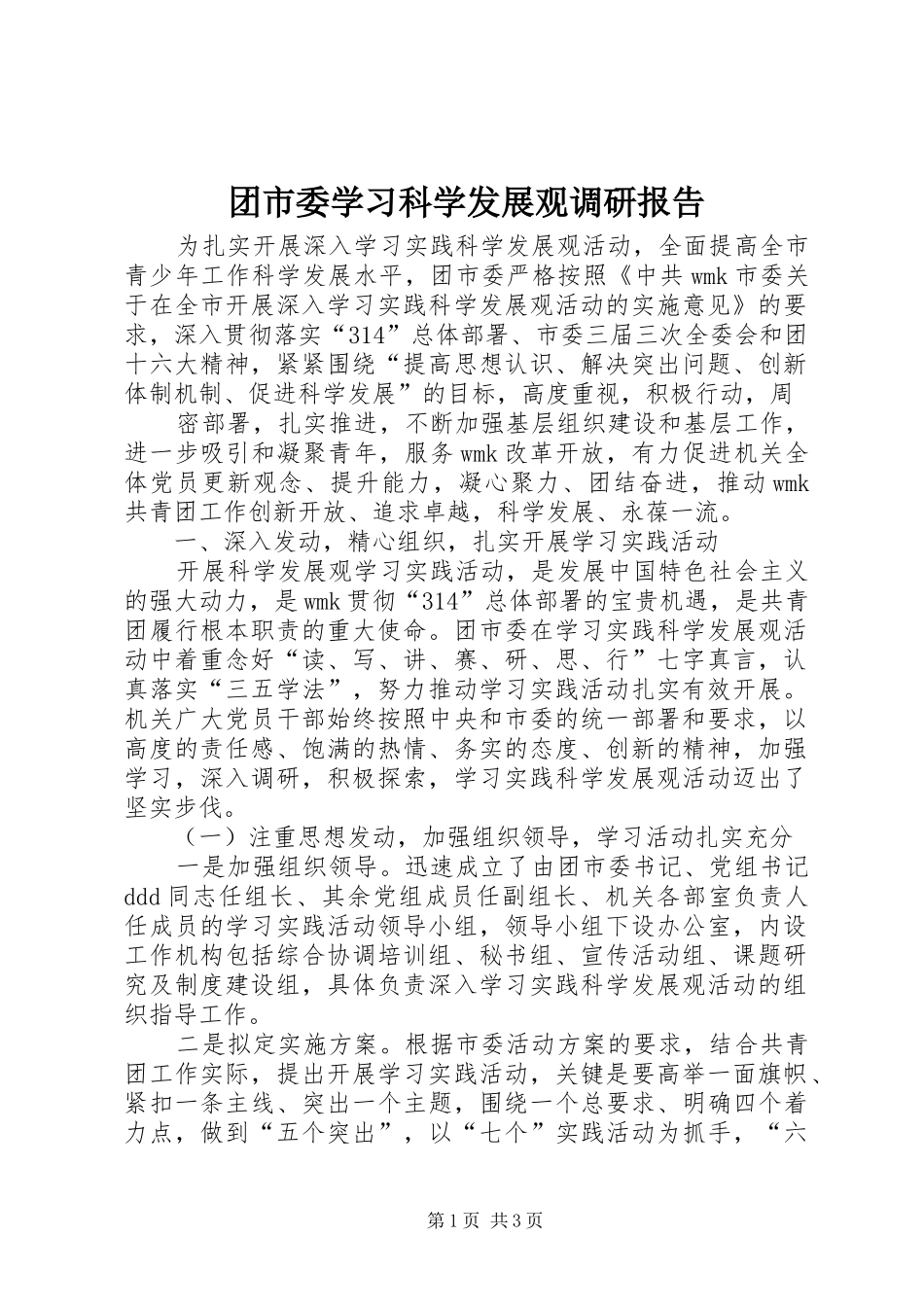 2024年团市委学习科学发展观调研报告_第1页