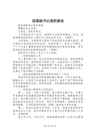 2024年团委副书记竟职演说