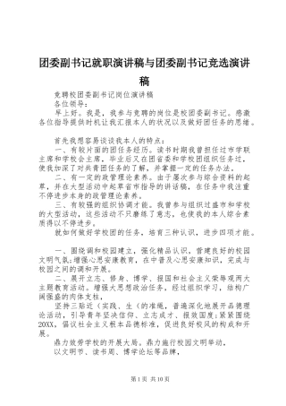 2024年团委副书记就职演讲稿与团委副书记竞选演讲稿